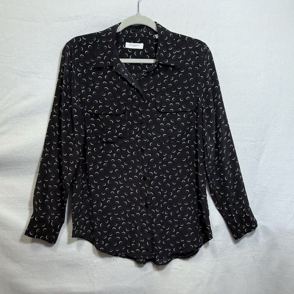 Equipment Femme Black Moon Pattern Long Sleeve Button Up Blouse Top Women's M